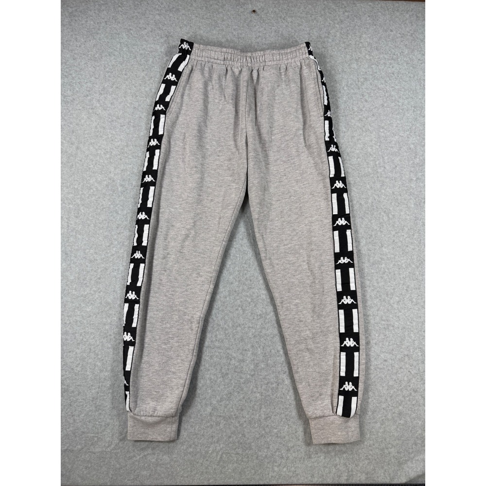 Kappa Small Joggers Streetwear Gray Cotton Blend Side Logo Tape Sweatpants